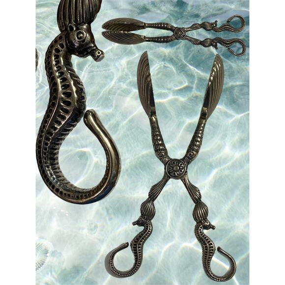 Vintage Godinger Silver Sea Treasures Salad Tongs Nautical Seahorse/Clam Serving - Picture 1 of 9
